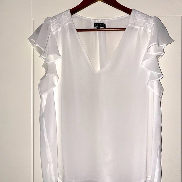 1.State Dakota Short Flutter Sleeve V-Neck Semi Sheer Women Blouse Size Large - Picture 2 of 6